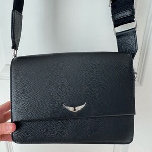 ZADIG & VOLTAIRE Lolita Wings Grained Black Leather Crossbody Bag Purse
